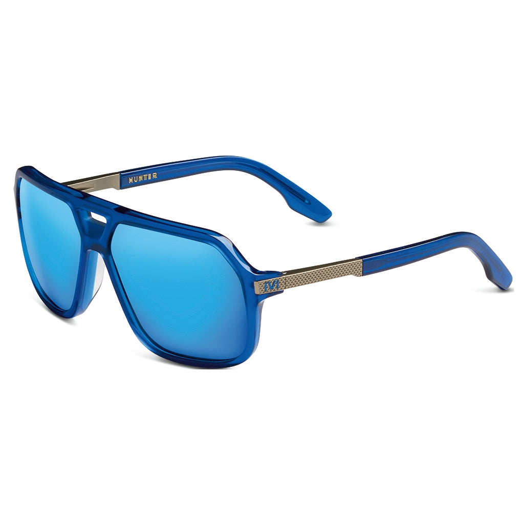 Midway Blue Matte Antique Brass Navigator Sunglasses with Pacific Blue Flash Lens Hunter