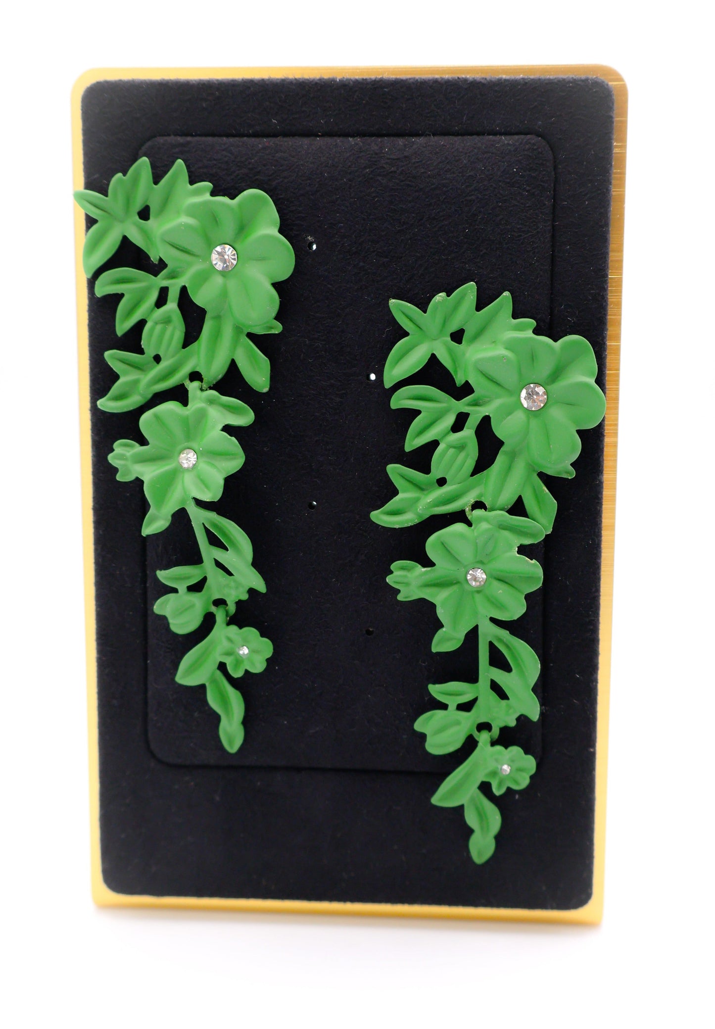 Green Floral Elegant Statement Earrings Blooming Glamour