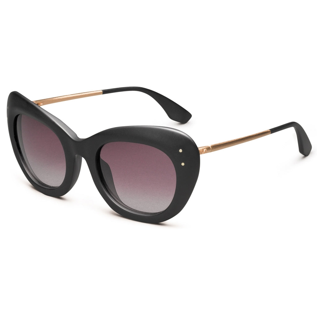 Matte Black Rose Gold Rose Gradient Lens Round Cat Eye Sunglasses Faye