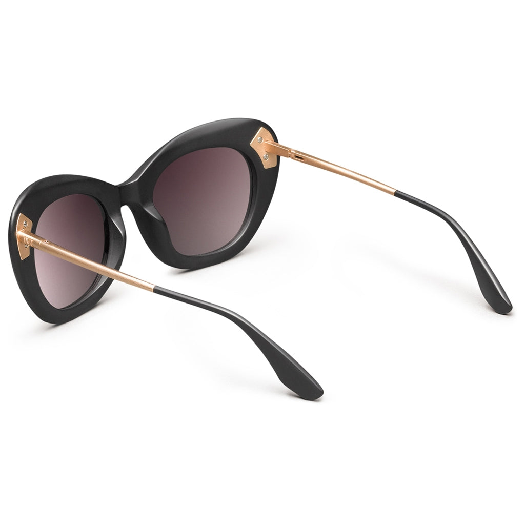 Matte Black Rose Gold Rose Gradient Lens Round Cat Eye Sunglasses Faye