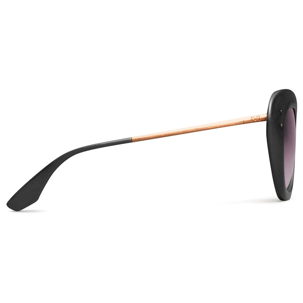 Matte Black Rose Gold Rose Gradient Lens Round Cat Eye Sunglasses Faye