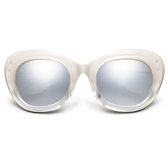 Polished Ivory Fade Chrome Light Blue Chrome Flash Lens Sunglasses Faye
