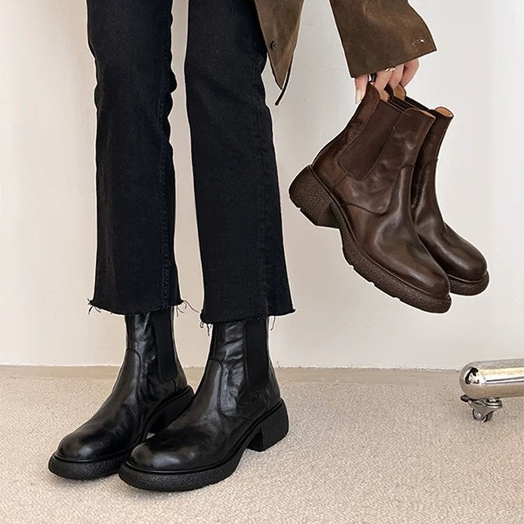 British-Style Chunky Heel Ankle Boots Women’s Leather Dr. Style