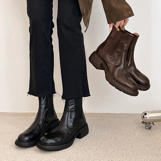 British-Style Chunky Heel Ankle Boots Women’s Leather Dr. Style
