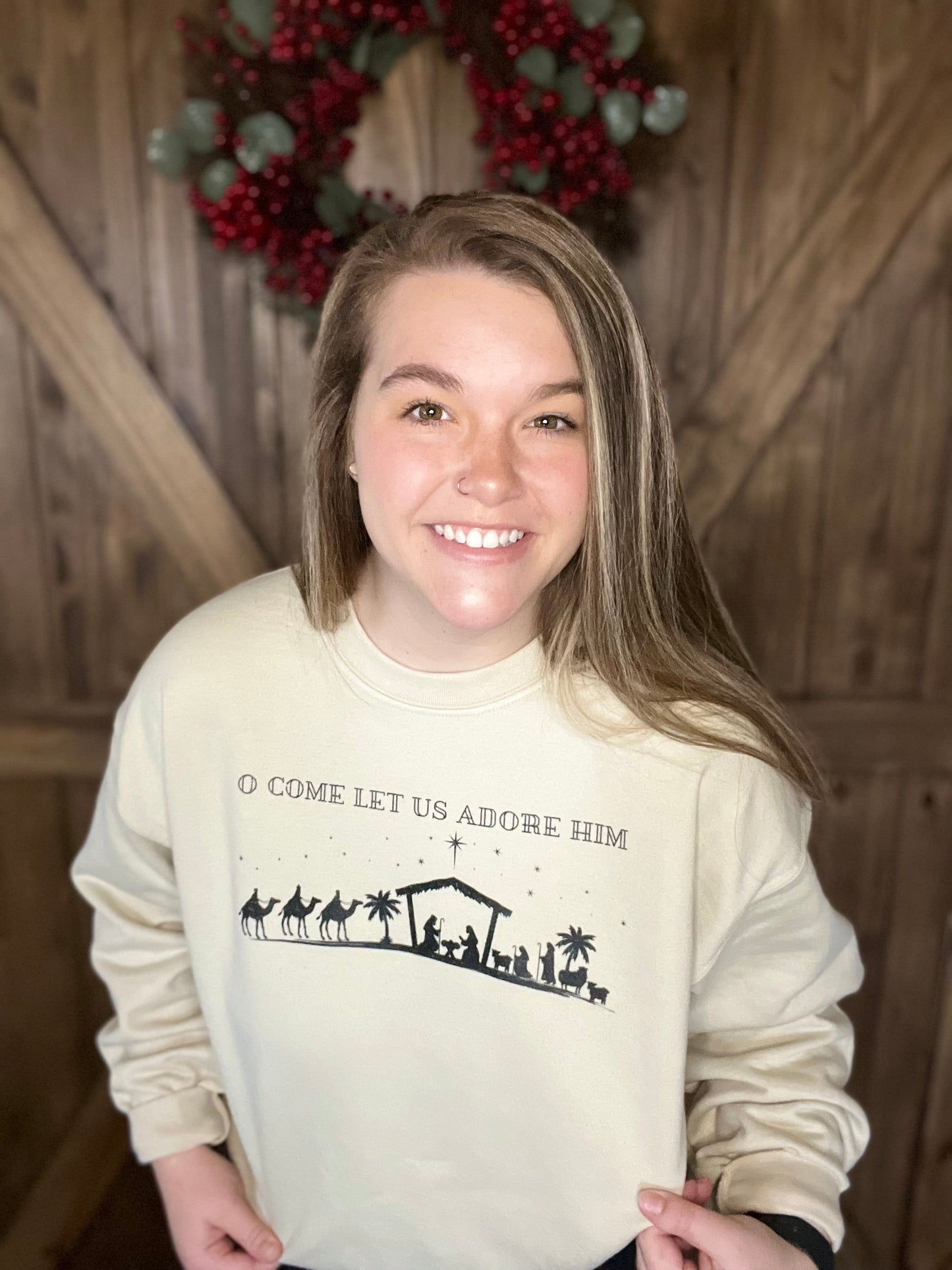 O Come Let Us Adore Him Crewneck Sweatshirt Nativity Faith Sweatshirt