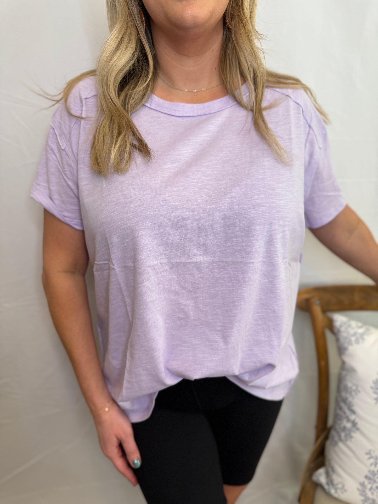 Round Neck Lavender Tee Casual Top Sweet Jude Boutique