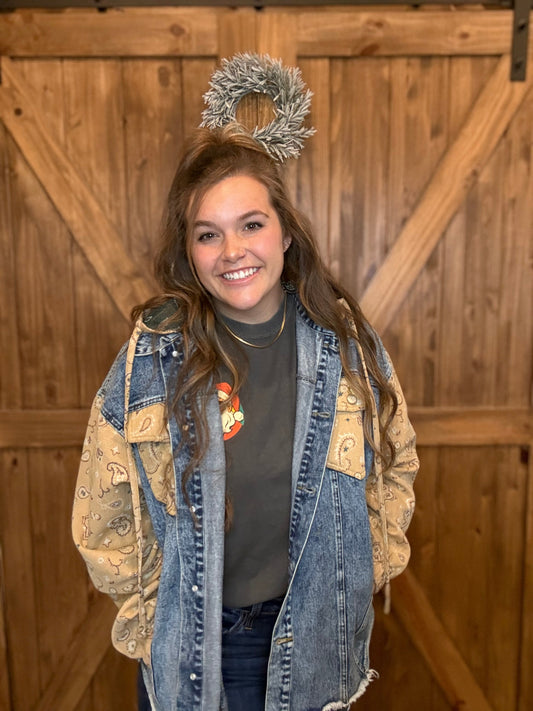 Denim Bandana Oversized Jacket Denim Bandana Patchwork Jacket Boutique Women’s Jacket