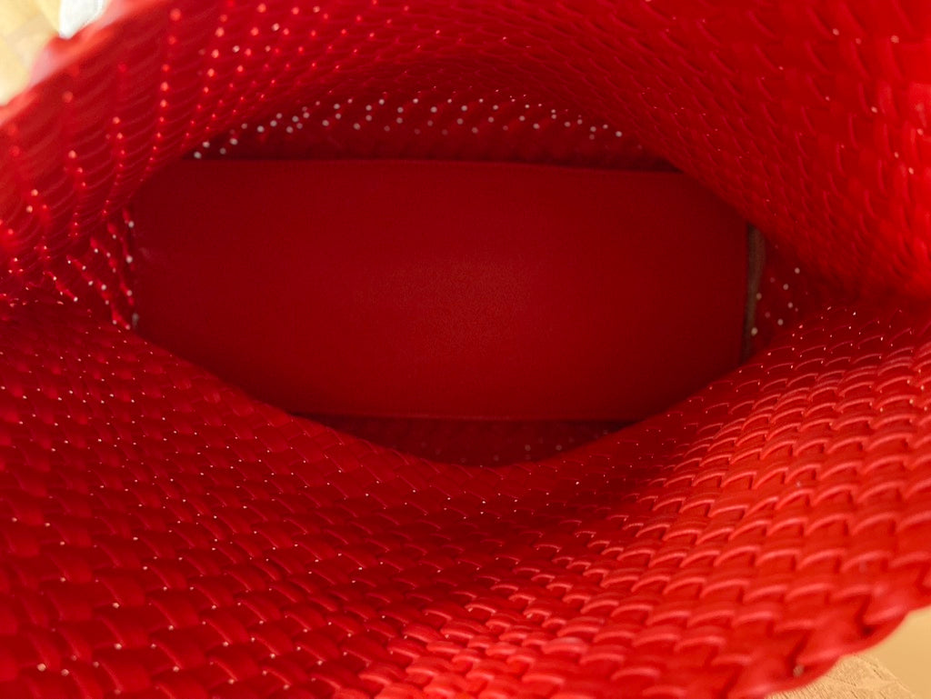 Large Woven Vegan Leather Tote Red/Orange Handbag The Willow