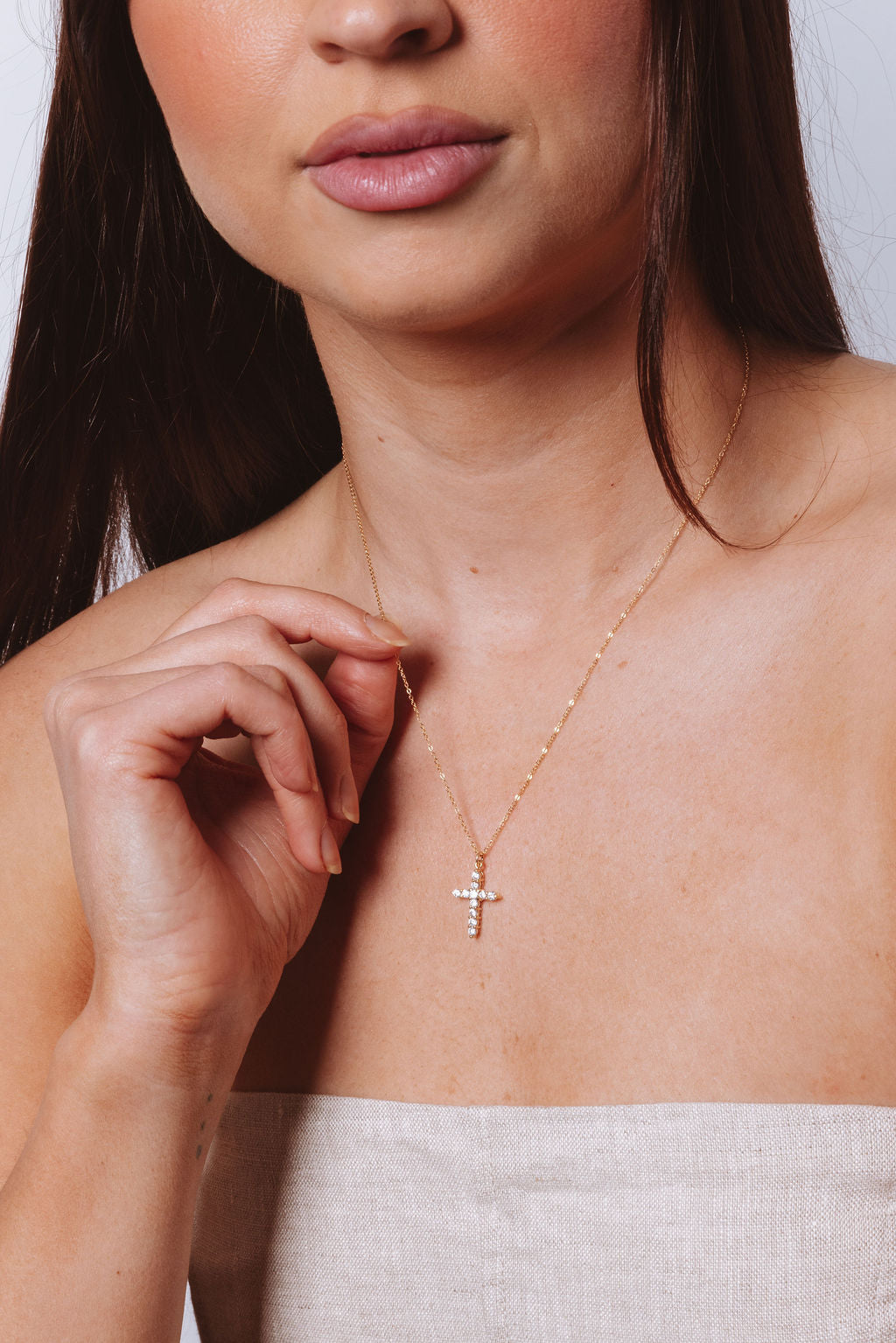 Cubic Zirconia Cross Necklace 14k Gold Filled Chain Jewelry