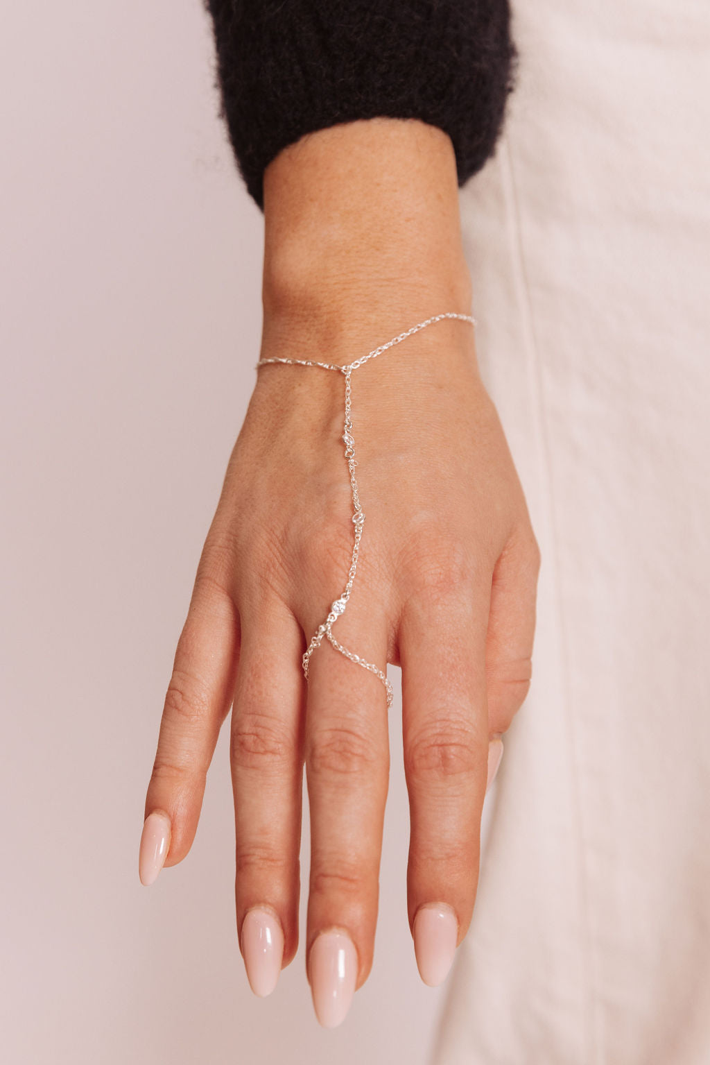 14k Gold Hand Chain with Cubic Zirconia and Turquoise Connectors