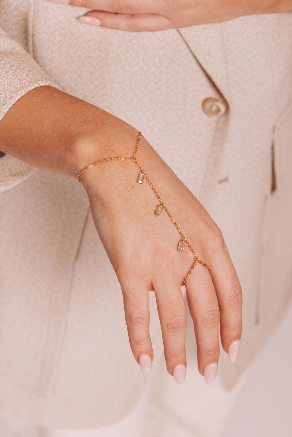 14k Gold Filled Aspen Hand Chain with 24k Gold Cubic Zirconia Charms