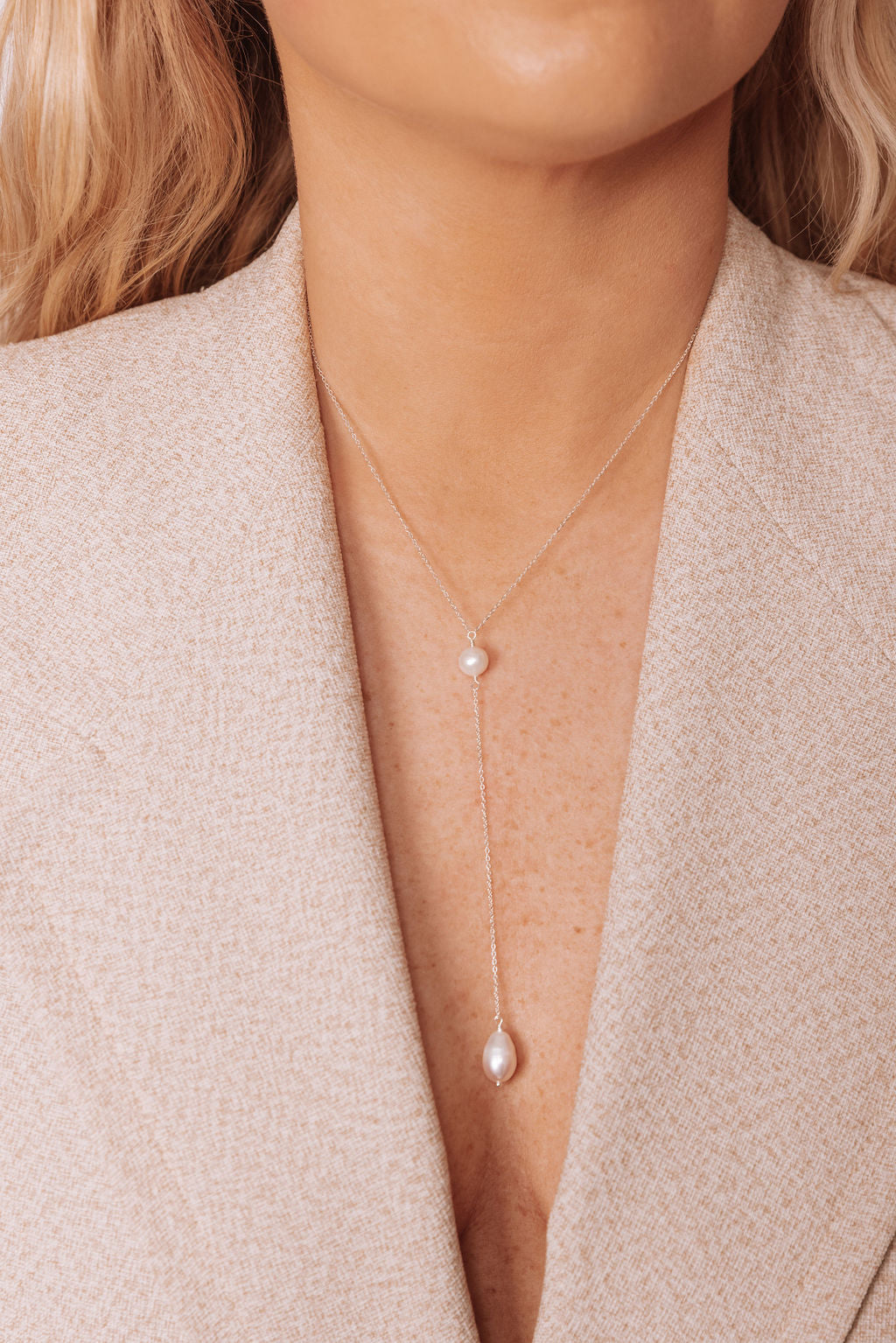 Penny Necklace 14k Gold Filled Lariat Necklace with Freshwater Potato Pearls