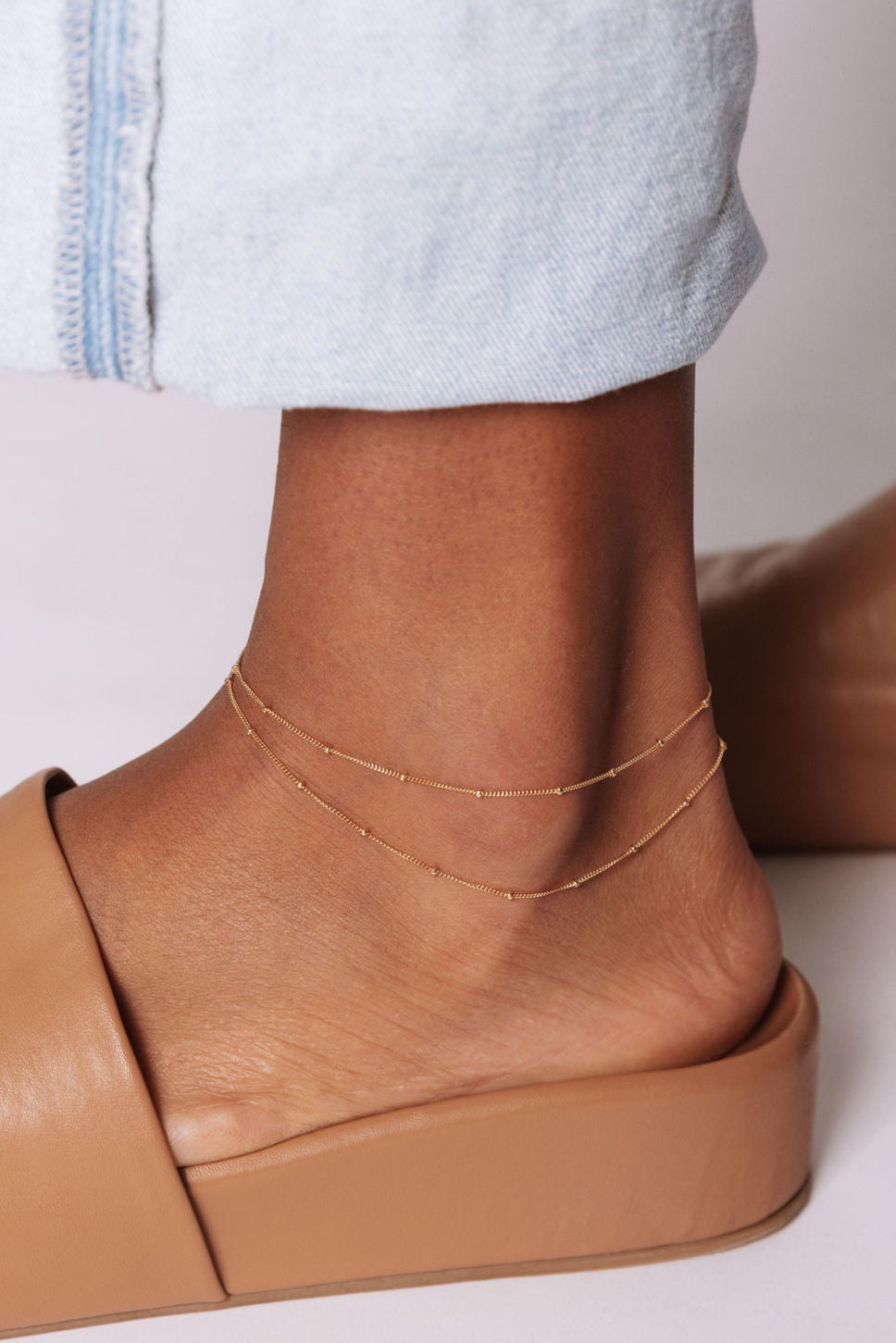 14k Gold Filled Double Draped Chain Anklet with Satellite Beads Palmer