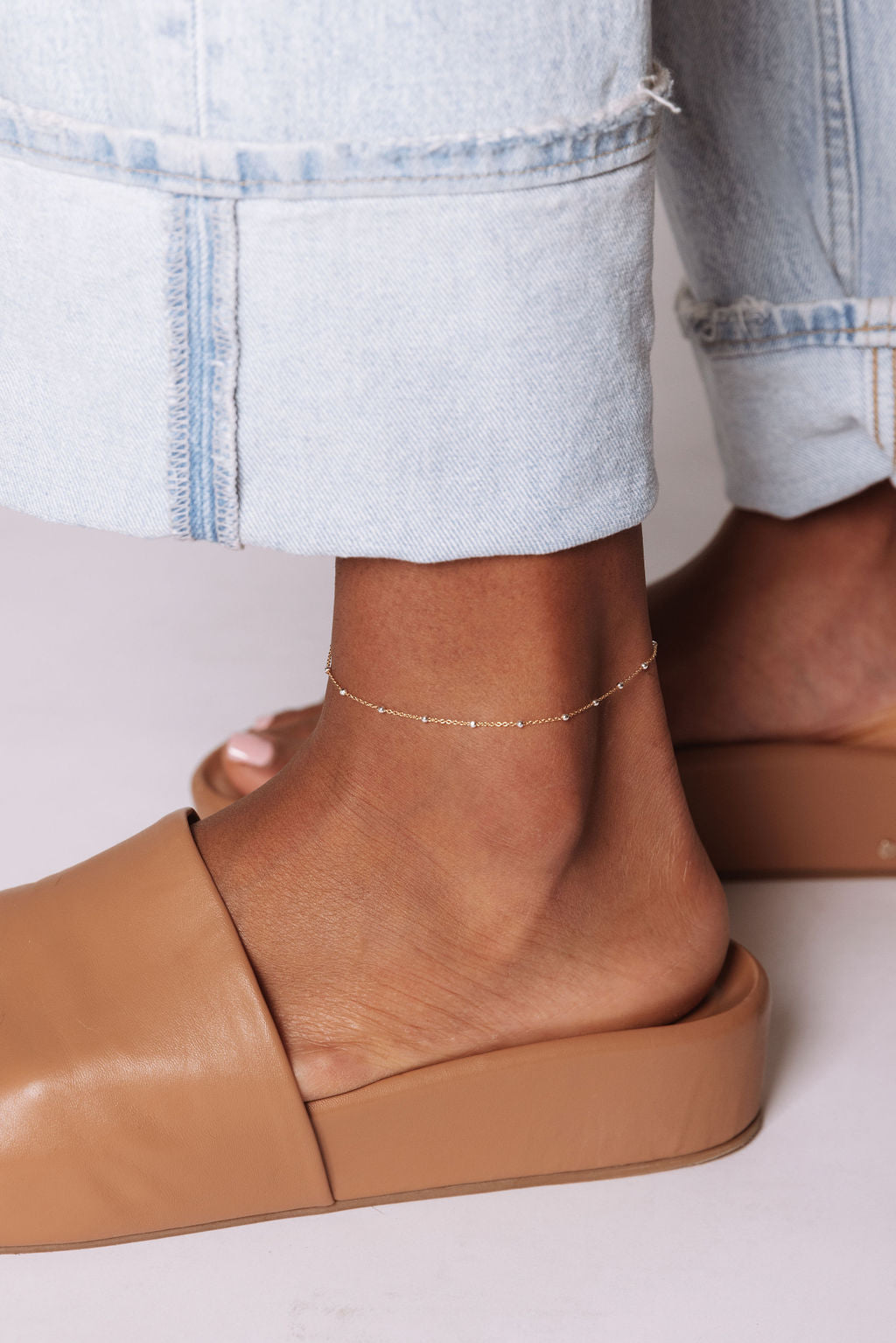 Austen Gold Filled Anklet with Sterling Silver Satellite Beads