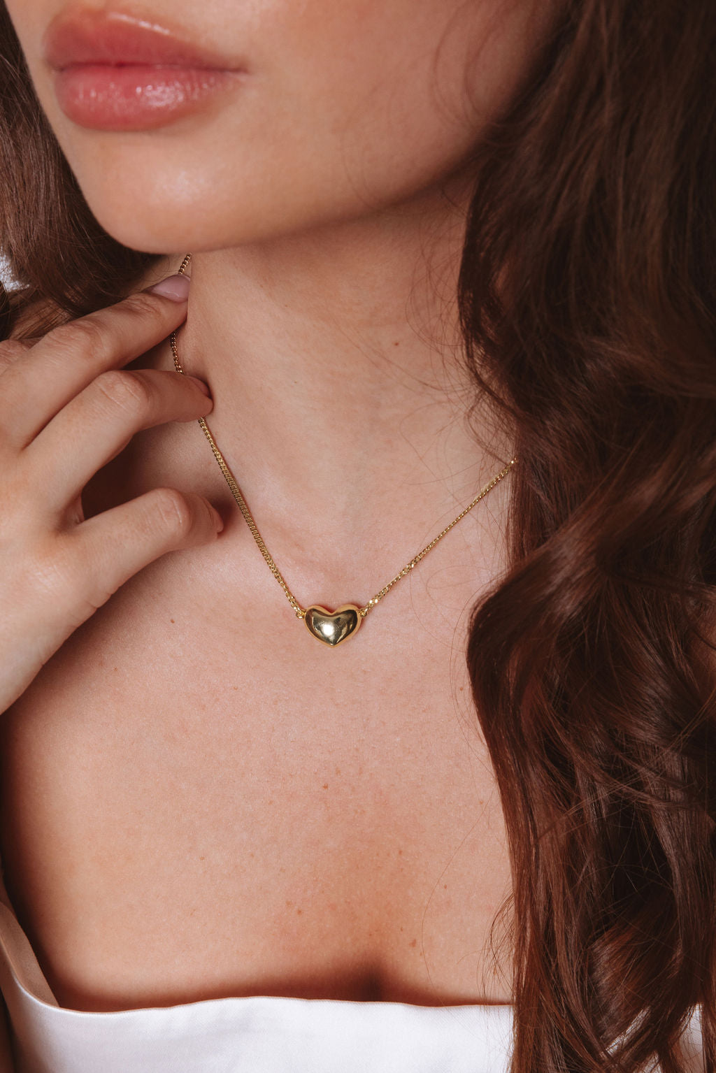 Mila 24k Gold Over Brass Puffy Heart Necklace