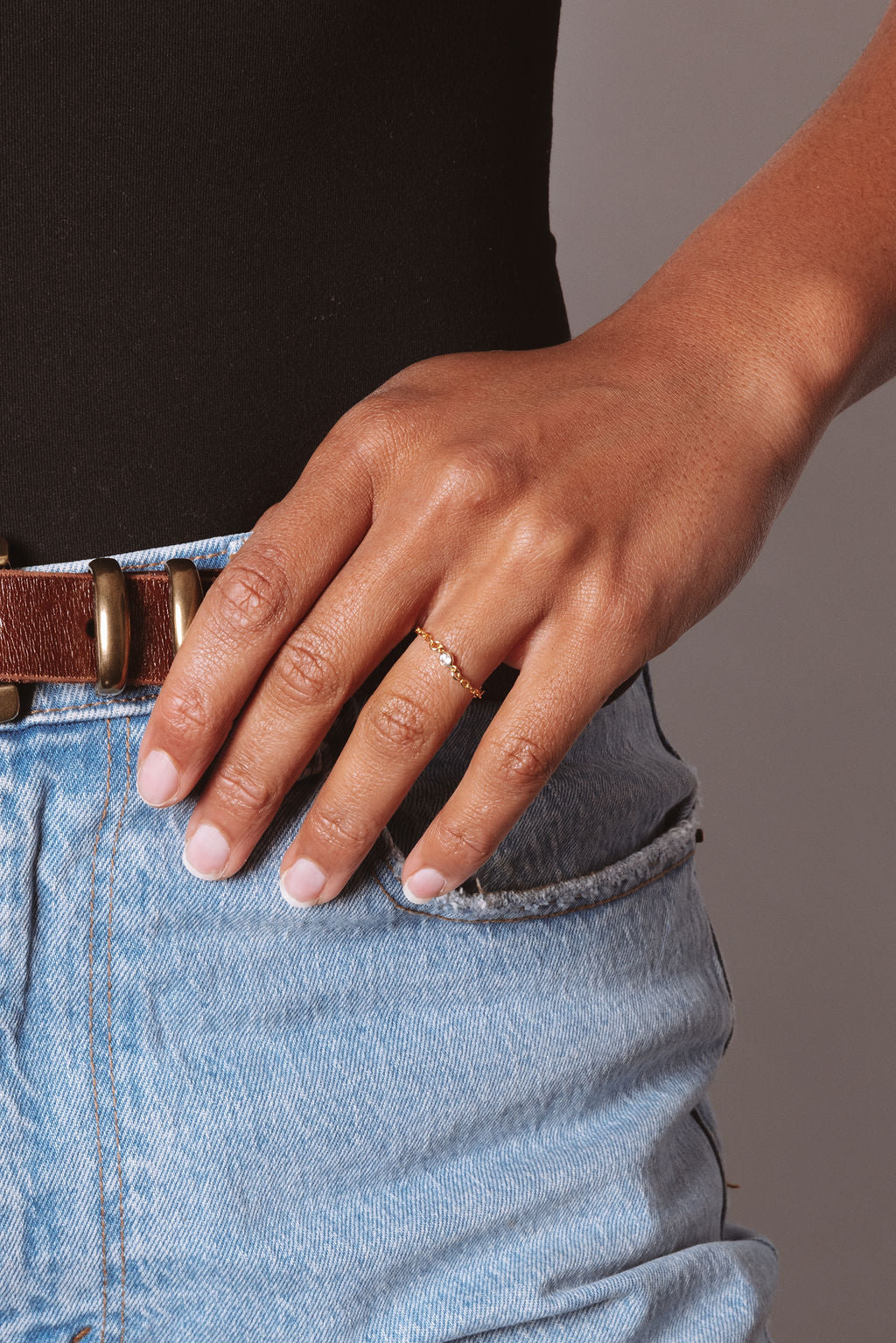 14k Gold Filled Chain Ring with Cubic Zirconia or Turquoise Connector The First Layer - Renata Ring