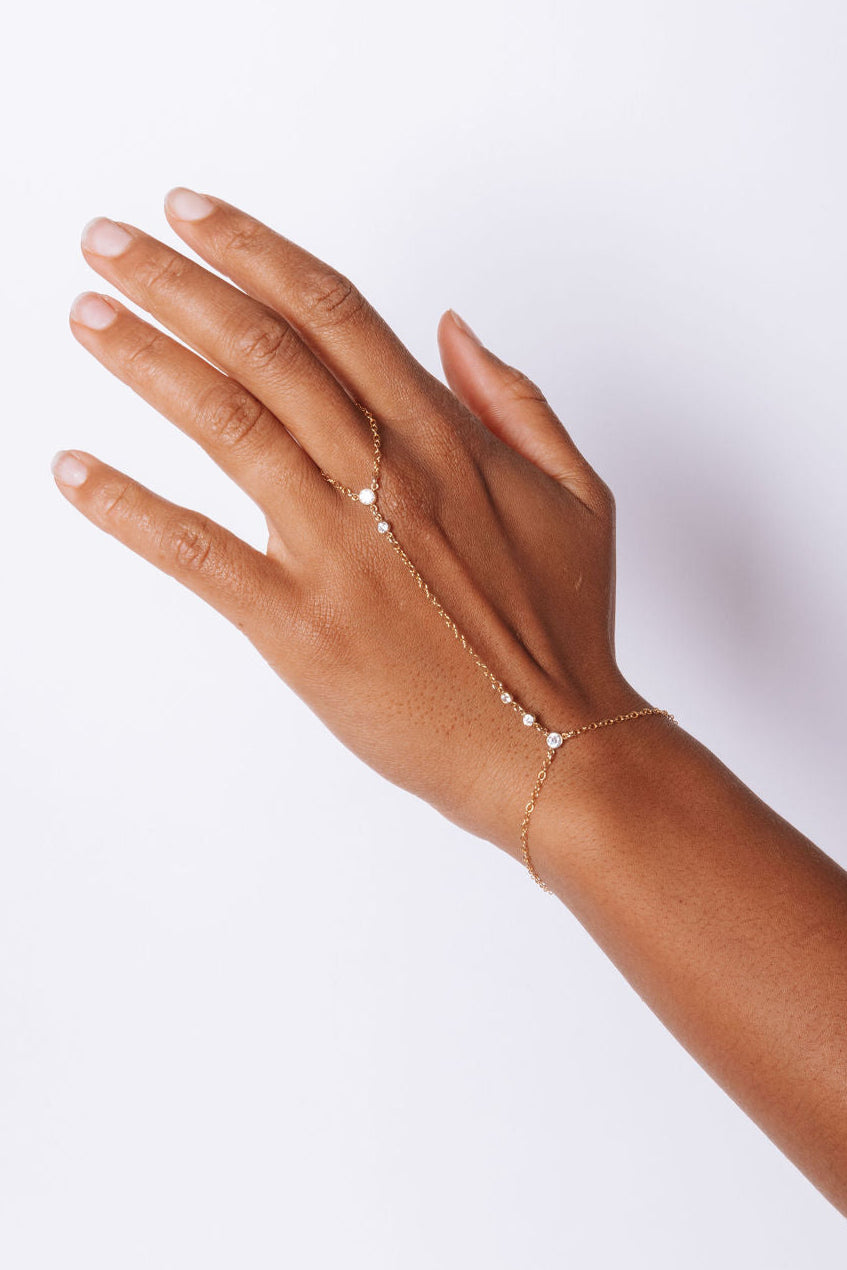 Miley Gold Filled Hand Chain with Cubic Zirconia Connectors