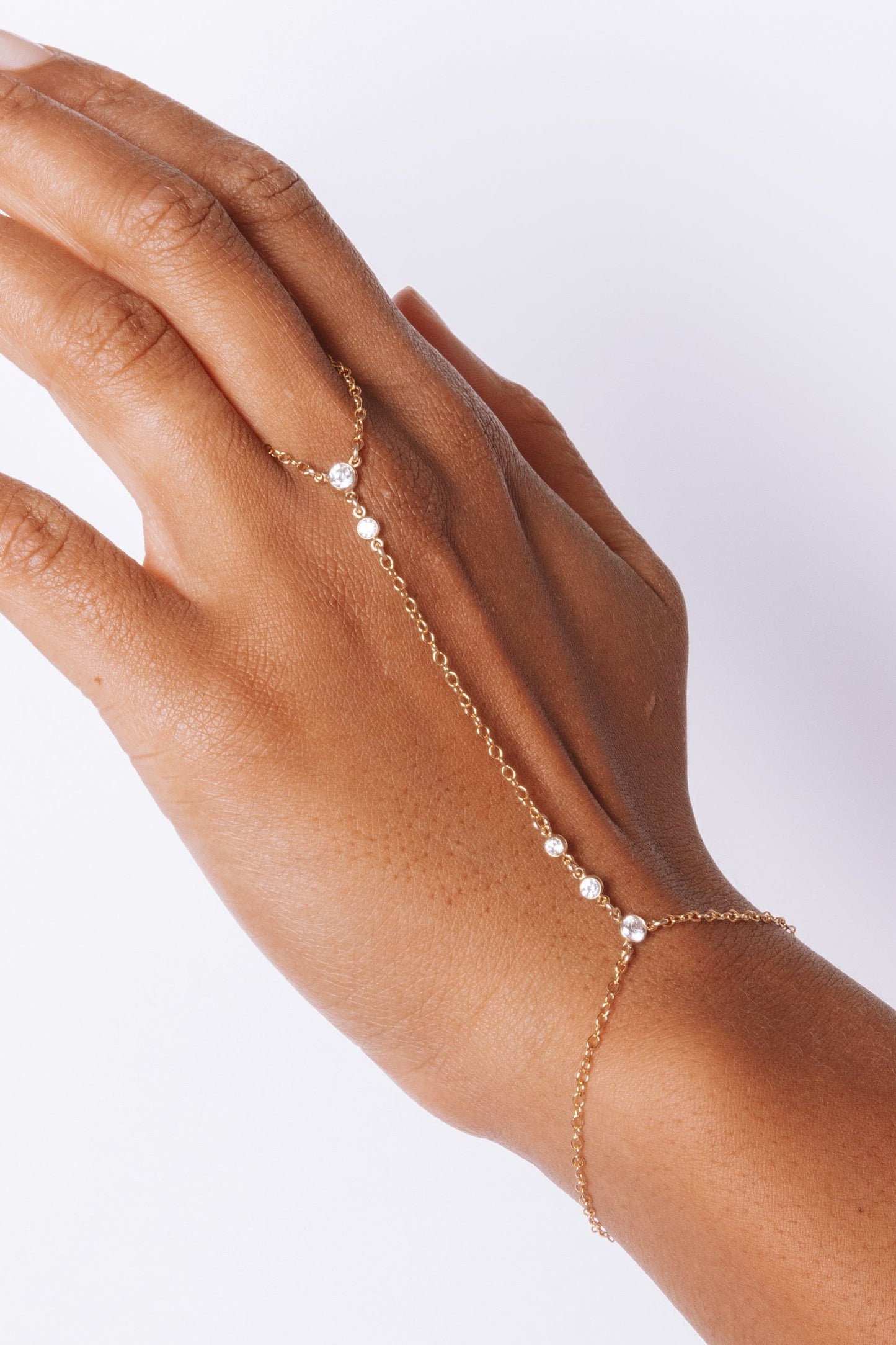Miley Gold Filled Hand Chain with Cubic Zirconia Connectors
