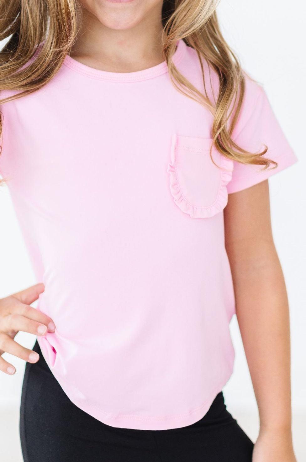 Bubblegum Pink Ruffle Pocket Tee Boxy Fit Mila & Rose