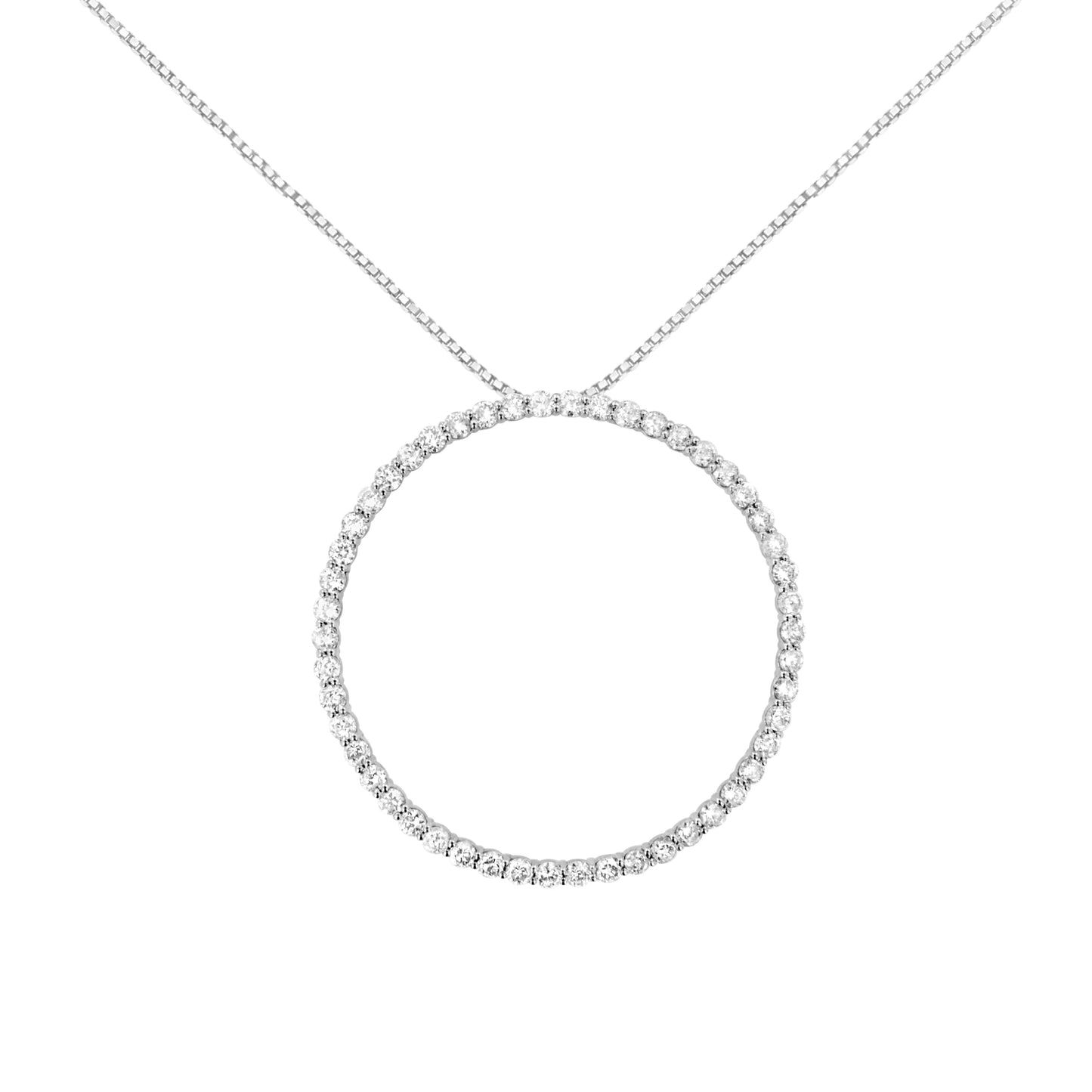 .925 Sterling Silver 4 Cttw Prong Set, Round-Cut Diamond Open Circle Hoop 18" Pendant Necklace (J-K Color, I1-I2 Clarity)