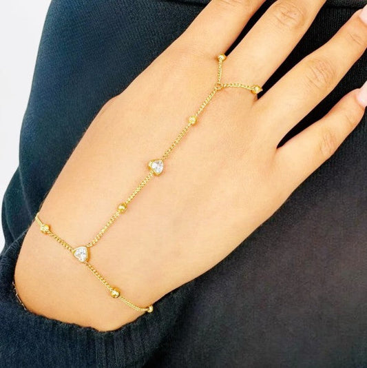 Double Heart Gold-Plated Hand Chain Bracelet The Diamond Empire LLC