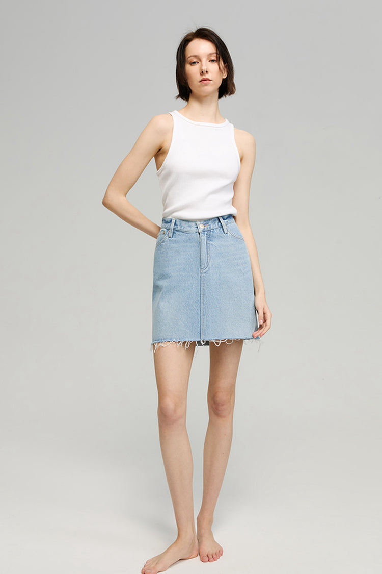 V-Waist Mini Skirt High-Rise Denim HJ811