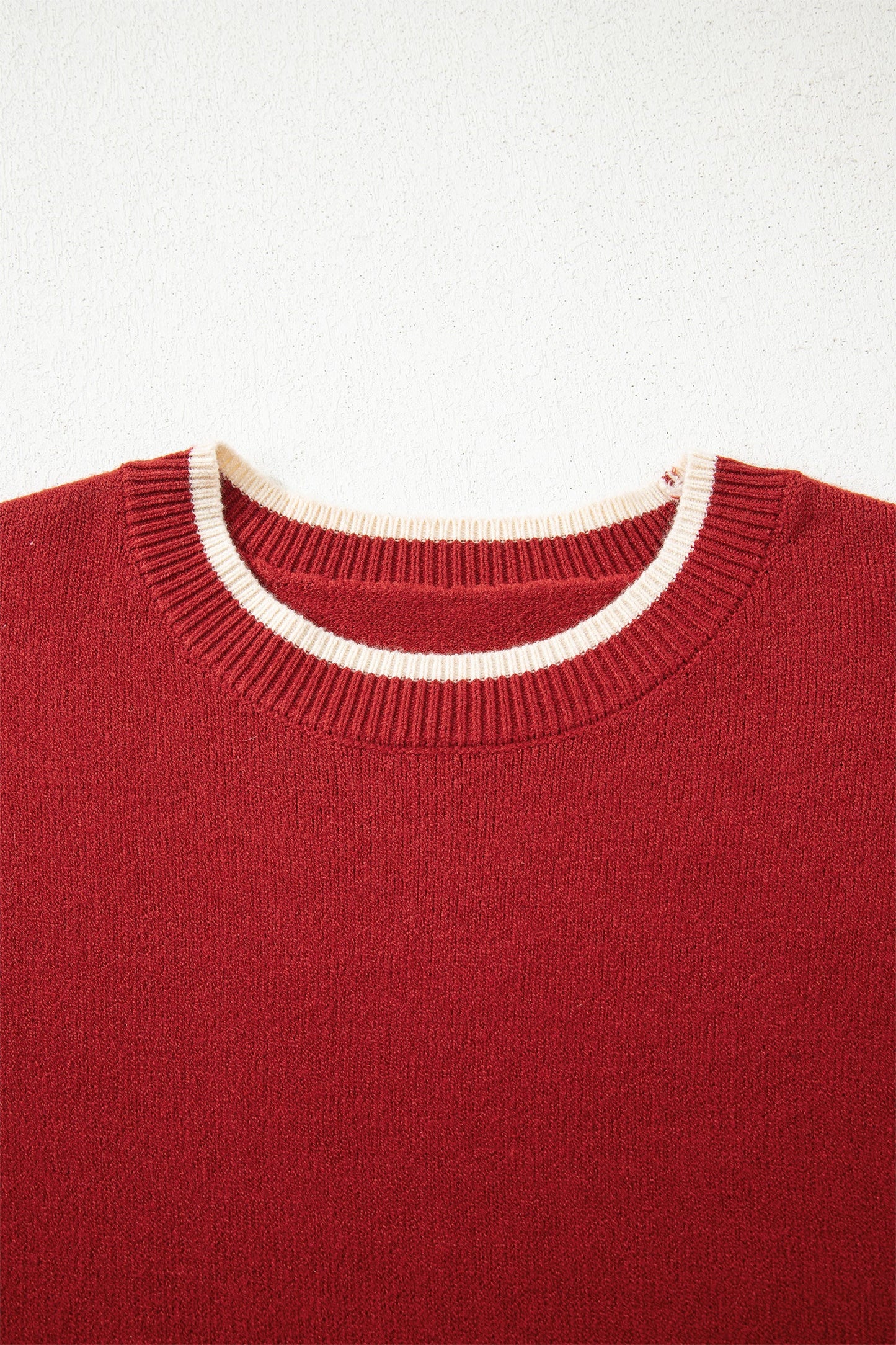 Racing Red Leopard Bow Decor Split Cuff Contrast Trim Sweater