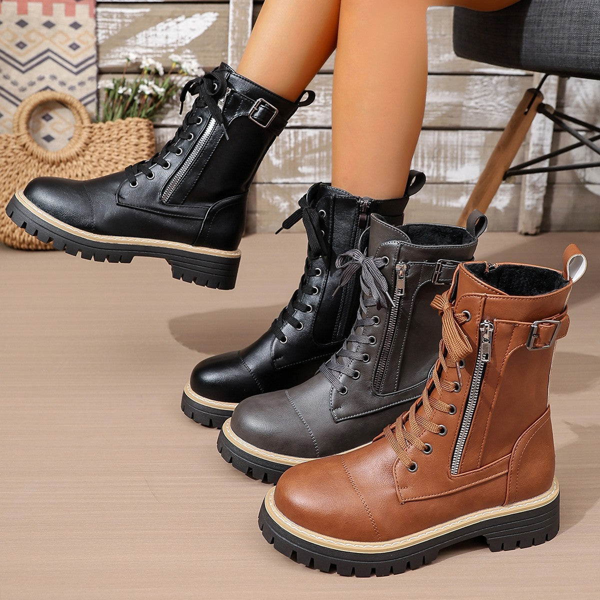 Solid Color Low Heel Mid Boots Women’s Mid Boots Stepique