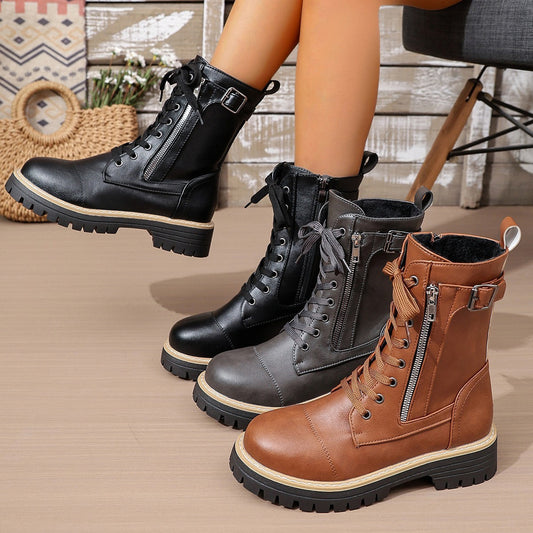 Solid Color Low Heel Mid Boots Women’s Mid Boots Stepique