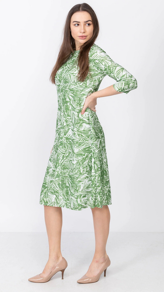 Green Ivy 3/4 Sleeves A-Line Dress