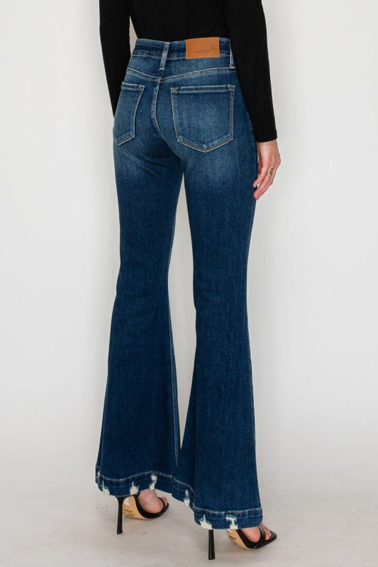 Mid Rise Super Flare Jeans Dark Stone Wash AT1017FLD