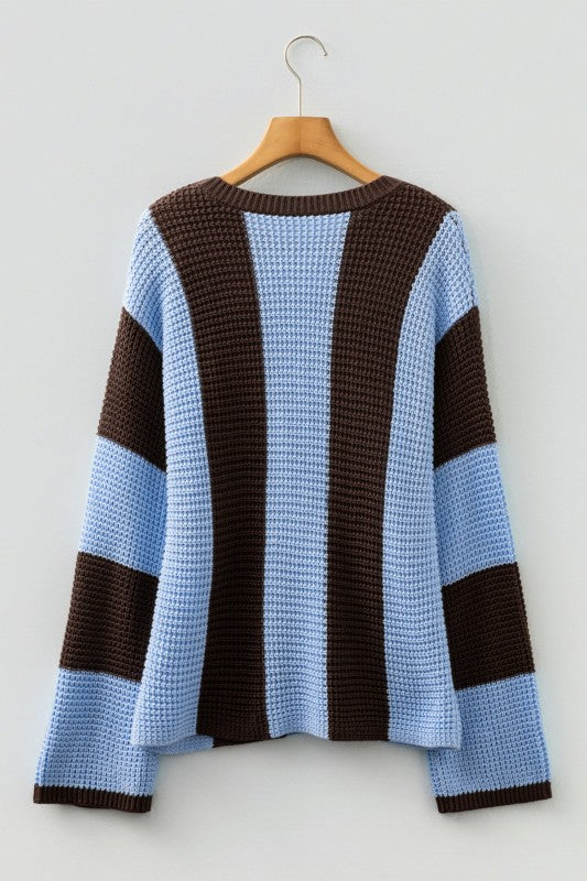 Stripe Colorblock Thermal Textured Knit Sweater