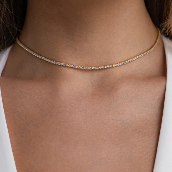 Dainty Tennis Choker Necklace 18K Gold Over Stainless Steel The Diamond Empire LLC