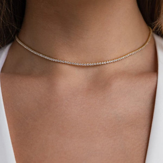 Dainty Tennis Choker Necklace 18K Gold Over Stainless Steel The Diamond Empire LLC