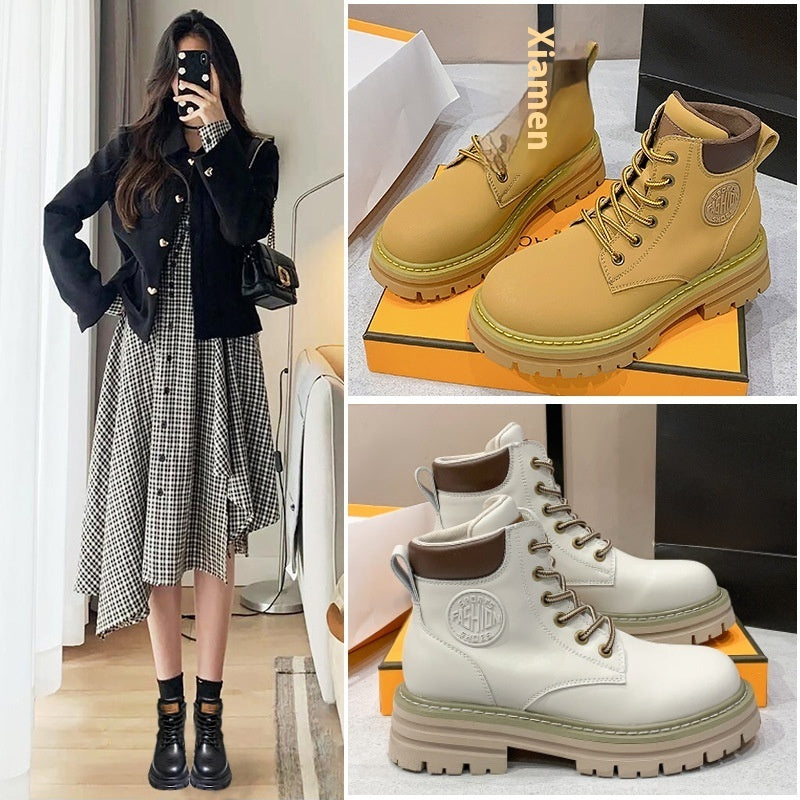 Genuine Leather Thick Bottom Elevator Women’s Martin Boots