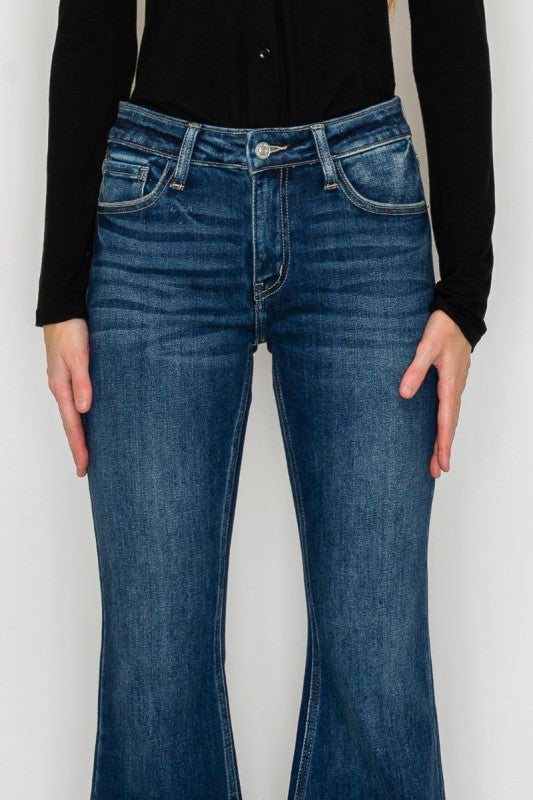 Mid Rise Super Flare Jeans Dark Stone Wash AT1017FLD