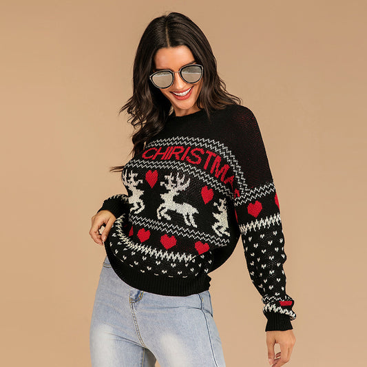 Christmas Fawn Pullover Sweater Knitted Cotton Polyester