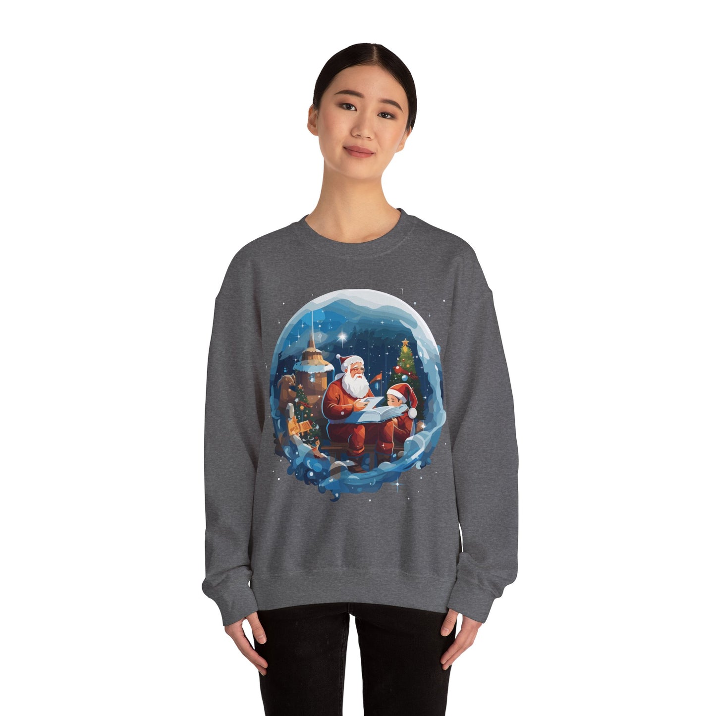 Santa reading book with people in space - Christmas Shirt, Holiday Xmas Shirt, Merry Christmas, Holiday Xmas, Unisex Xmas Shirt, Christmas Sweatshirt, Christmas Apparel, Xmas Celebration Shirt, Matching Family Outfits, Christmas Gifts