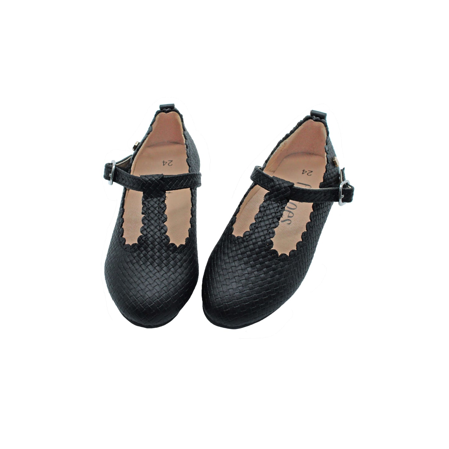 Black Weaved Leather T Strap Girls Dress Shoe Fintoes