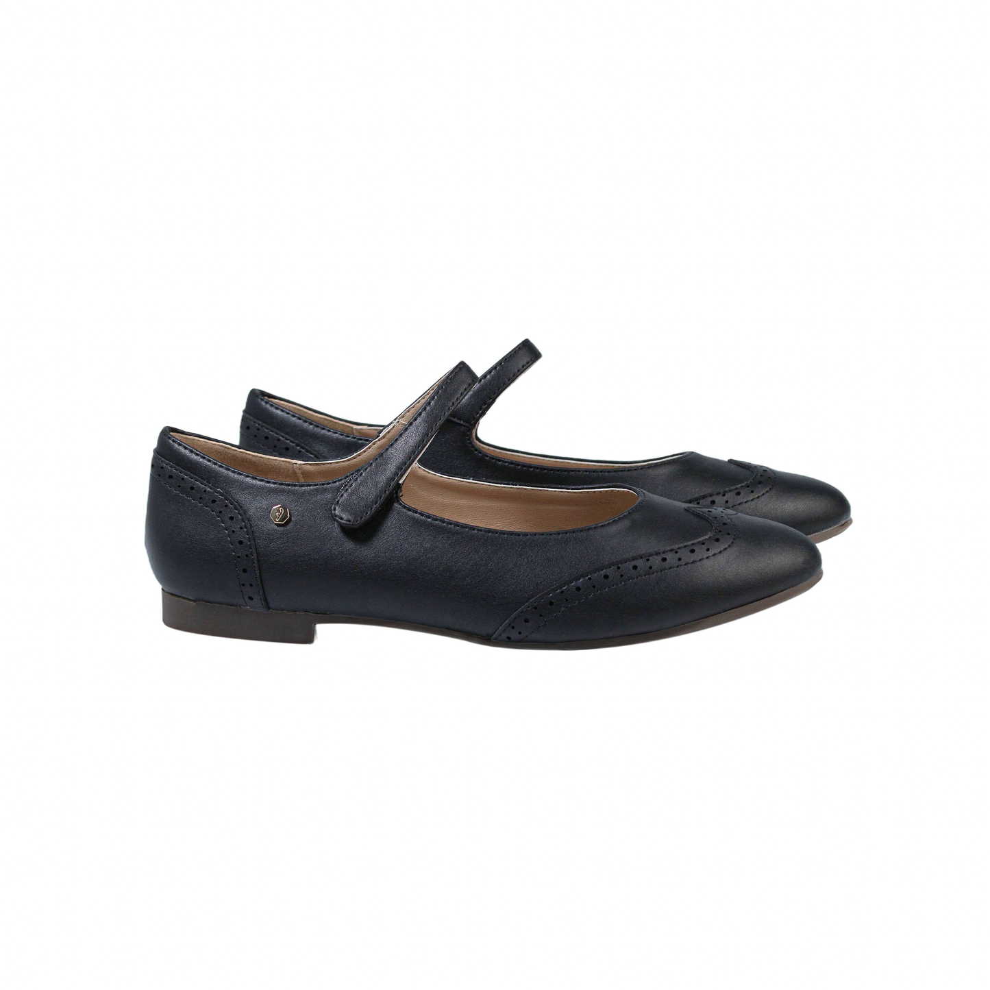 Black Leather Mary Jane Wing Tip Girls Dress Shoe