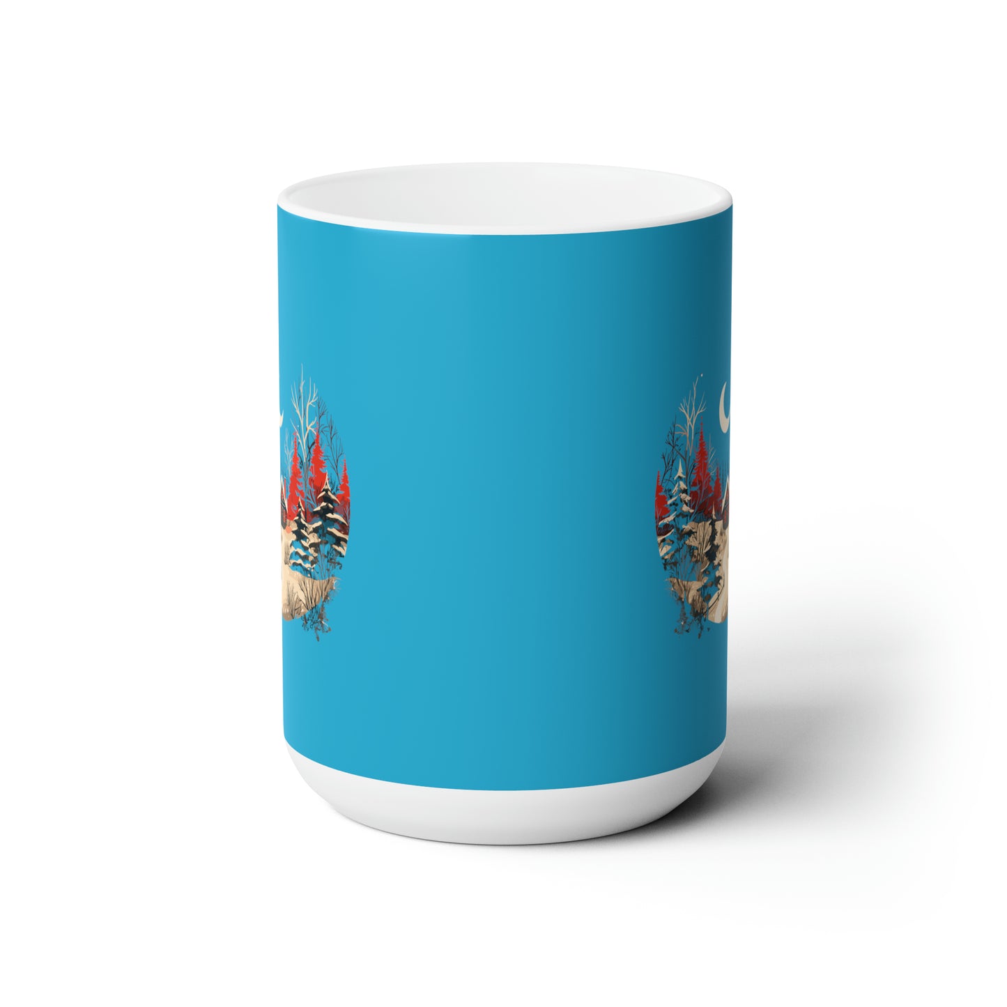 Christmas night mood with forestry house design holiday vibes Ceramic Mug15oz