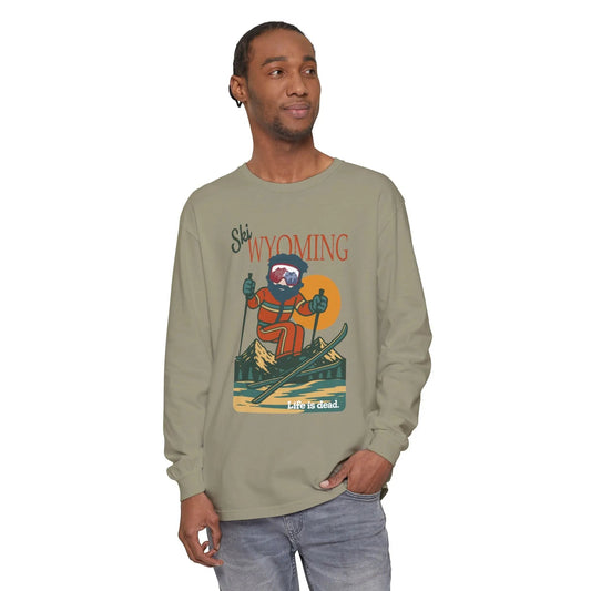Garment-Dyed Long Sleeve T-Shirt Soft Mountain Collection Ski Wyoming