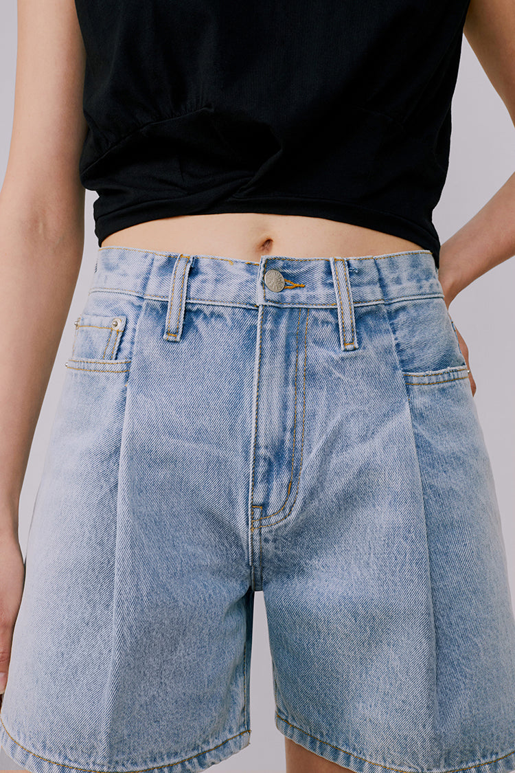 Pleated Fun Short High-Rise Mid-Weight Denim Shorts Hey Joanie