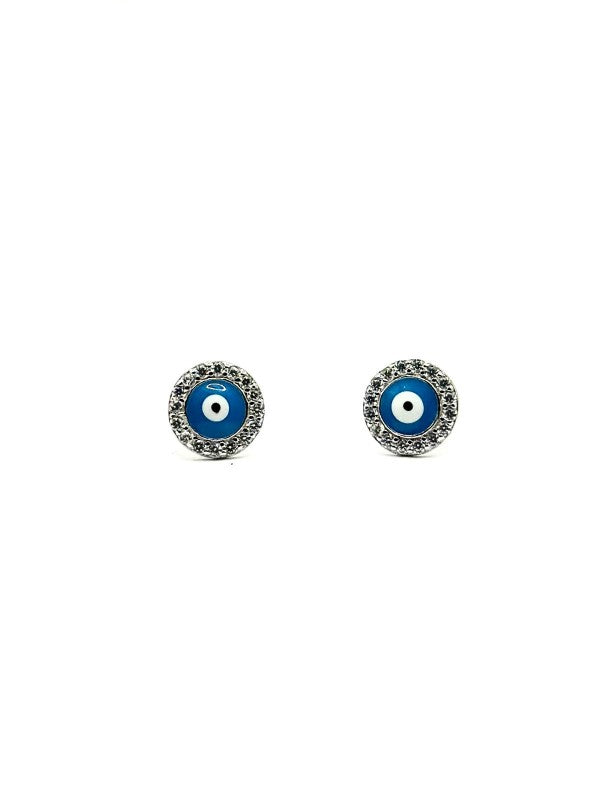 Evil Eye Crystal Halo Stud Earrings 925 Sterling Silver