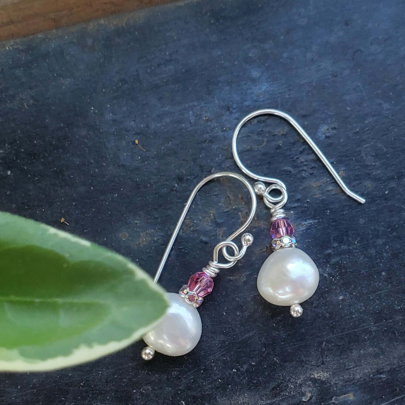 10mm Freshwater Baroque Pearl Sterling Silver Crystal Dangle Earrings