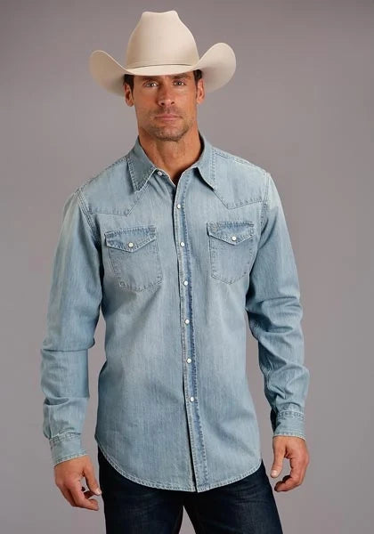 Stetson Stretch Denim (Light Wash) - Men's Western Shirt
