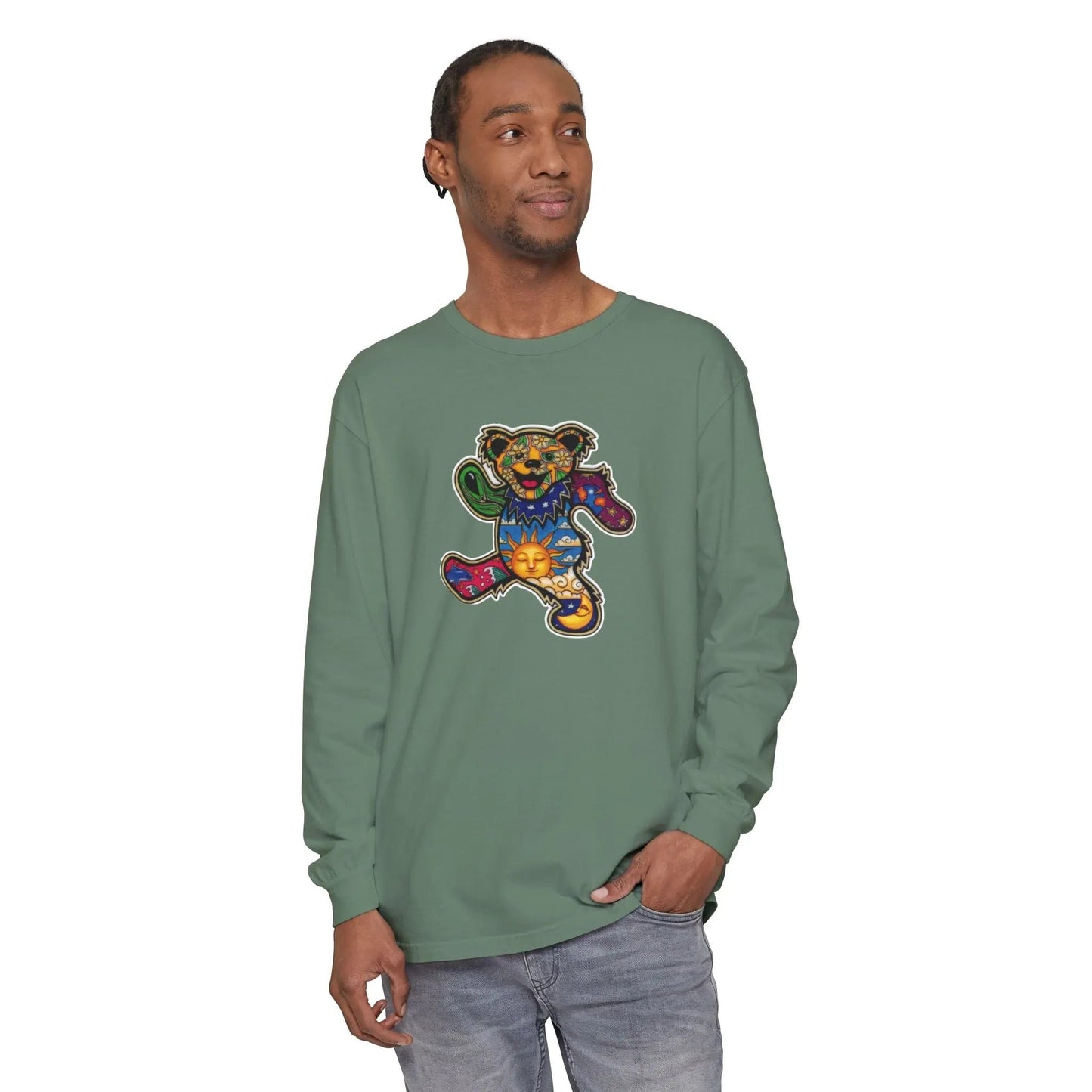 Patchwork Bear Garment-dyed Long Sleeve T-Shirt Vineyard Collection