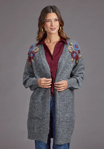 Stetson 2264 Embroidered Cardigan (Grey) - Women's Sweater