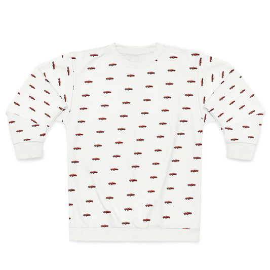 Red color stylist car, White Unisex Sweatshirt (AOP)