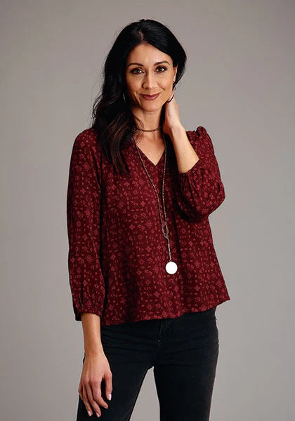 Stetson 1770 Western Ditzy V-Neck (Wine) - Women's Blouse
